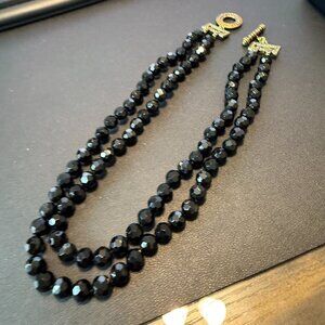 Vintage Heidi Daus Double Strand Black Onyx Necklace with Swarovski Crystal Togg